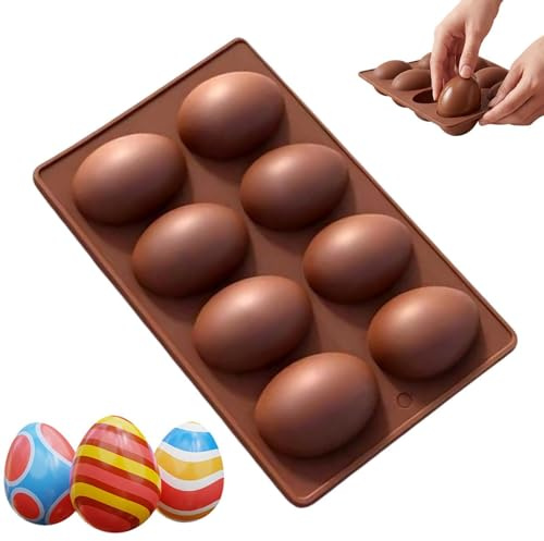 Egg Shaped Silicone Molds for Baking,8 Cavity Silicone Food-Grade Reusable Mould,Egg Shaped Mold - for Candy Jelly Pastries Muffins Ice Cubes Making Party Birthday Holiday