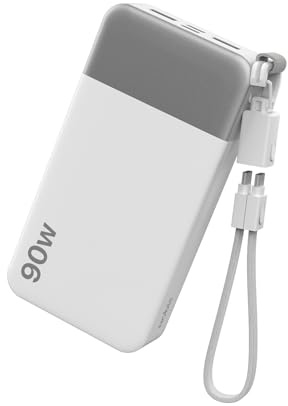 NOBIS Batterie Externe 20000mAh 90W Power Bank avec Câble Détachable | 2C+2A USB-C Charge Rapide avec Affichage LED, Power Bank pour Ordinateurs Portables, Tablettes, Téléphones et Steam Deck
