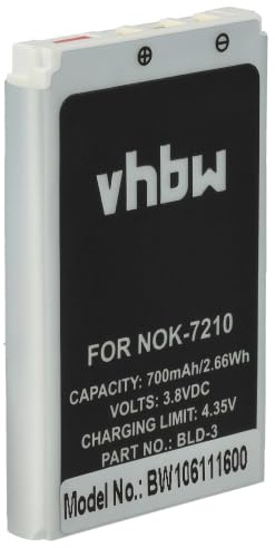 vhbw Akku kompatibel mit Nokia 6560 | 6610, 6225, 3205I, 6585, 6200, 3205, 6220, 3200, 2100, 3300 Handy Smartphone Telefon (700 mAh, 3,7 V, Li-Ion)