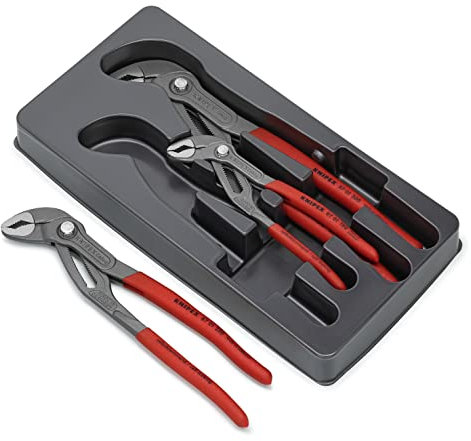 KNIPEX Cobra-Paket Wasserpumpenzangen-Set, 3-teilig, 150 bis 300 mm, Selbstklemmeffekt, Zangenset, Werkzeugset, 00 20 09 V02