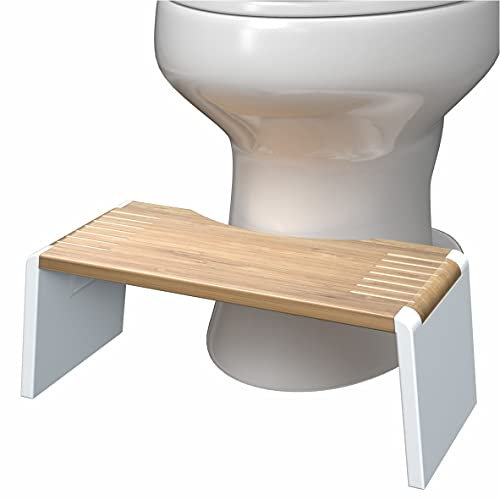 Squatty Potty Stockholm Hopfällbar Bambu Badrum Toalett Pall, 7-Tum Höjd, Brun/Vit