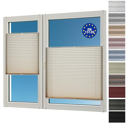 Deco4Me Plissee ohne Bohren (50 x 140 cm, Beige Crash) - Blickdicht, lichtdurchlässig, Keine Verdunkelung - Jalousien zum Klemmen - Faltrollos für Fenster