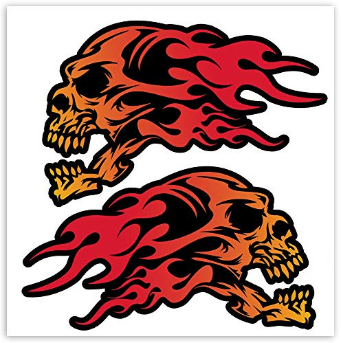 SkinoEu® 2 Stück Vinyl Aufkleber Autoaufkleber Schädel Totenkopf Flammen Rot Feuer Stickers Auto Moto Motorrad Fahrrad Helm Fenster Tür Tuning B 139