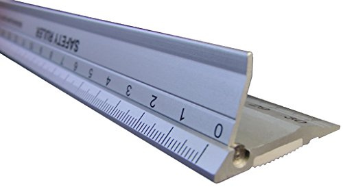 Lineal aus Metall, 45 cm, Sicherheitslineal, geringes Gewicht mit klappbarem Sicherheitsschutz, Zentimeter und Zoll. Verwendung mit Bastelschneidematte, Bastelschneider, Rollschneider, Stanley oder