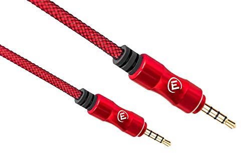 EVOMIND 3.5 mm Stereo Audio Jack AUX Kabel 4-polig (Mikrofon + Kopfhorer) in Nylon 1M Klinkenkabel fur Smartphone, Auto, Kopfhorer, Tablet, Hi-Fi-System, Autoradio, MP3-Player und mehr - 1M Rot