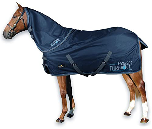 Horses, Coperta da Paddock per Cavallo Turnout, Impermeabile, con Il Copricollo Removibile, Resistente, con Cinghie ad Incrocio, Blu 162 cm