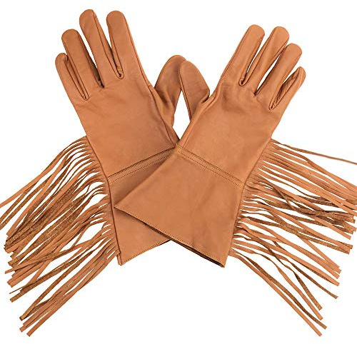 ArcheryMax Herren-Handschuhe aus Leder mit Westernfransen, Braun, Large