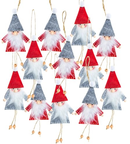 Logbuch-Verlag 12 Wichtel Nikolaus Weihnachten Anhänger 14 cm Geschenkanhänger rot grau weiß Wichtelgeschenk Weihnachtsanhänger