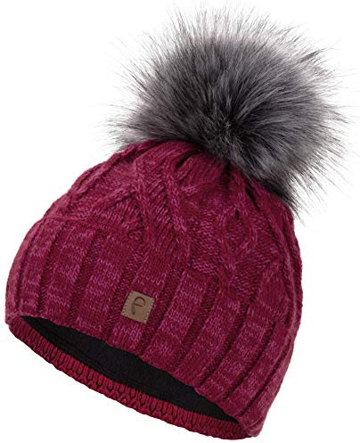 Faera Wintermütze Müttze Damen warm gefüttert mit Bommel Mädchen Bommelmütze Fleecefutter Winter Strickmütze Beanie Herren 33
