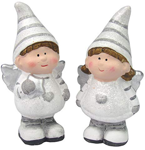 Unbekannt Weihnachtsengel - Weihnachtsdeko - 2er Set aus Keramik, Handbemalt (Engel mit Langer Mütze)