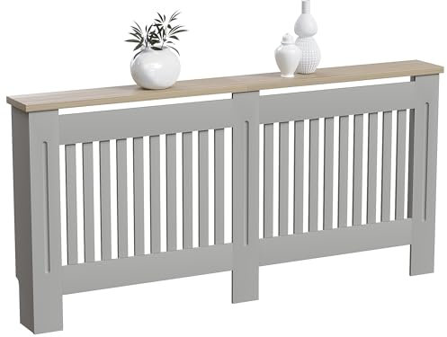 Vida Designs Arlington Radiator Cover Olive Grey Modern Painted MDF Cabinet, Slats, Grill, Wood Top Shelf, Extra Large (H: 83.3 / W: 172 / D: 19 cm)