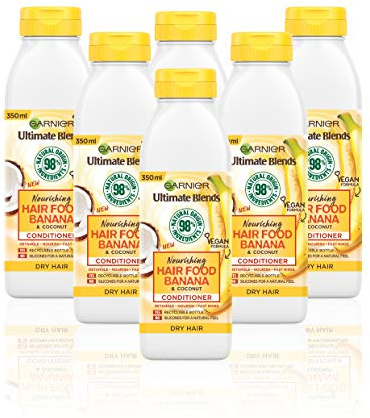 Garnier Ultimate Blends Banana Conditioner for Dry Hair | Banana Hair Food Conditioner by Garnier Ultimate Blends | 98 Percent Natural Origin Ingredients | 350 ml Pack of 6