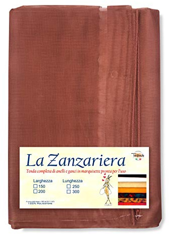 Tex family Cortina mosquitera marrón unida – Red Marquisette densa 100% poliéster – Ojales de acero, lista para usar, fabricada en Italia – 150 x 300 cm