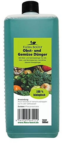 Konfitee Obst und Gemüse Dünger Flora Boost 500ml I Für bis zu 100L Gießwasser I Dünger für alle Obst & Gemüse Pflanzen I Flüssiger Blatt- & Wurzeldünger I 100% natürlicher Pflanzendünger