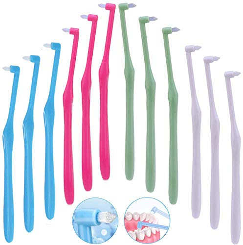 MAQ 12-teilige manuelle Interspace-Zahnbürste für kieferorthopädische Zahnspangen und Brücken, weiche, schlanke getuftete Zahnbürste, BPA-freie Zahnzahnbürsten für schwer zugängliche Bereiche, Tiefenr