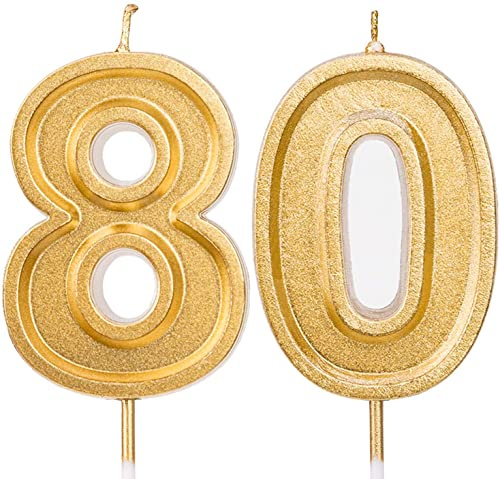 LUTER 7cm Gold Glitzer Alles Gute Zum Geburtstag Kuchenkerzen Zahlkerzen Geburtstagskerze Kuchendeckeldekoration Für Partykinder Erwachsene (Nummer 80)