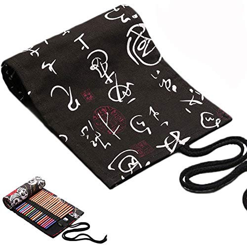 NANANA Leinwand Stifterolle Pencil Wrap Roll up Holder Tasche Federmappe für 12/24/36/48/72 Buntstifte und Bleistifte Stifteetui Roll-up Mäppchen für Künstler, Reisen, Schule (Ohne Stift),#1,48 Holes