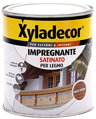 Xyladecor SMALTO IMPREGNANTE LEGNO per Interni e Esterni, a solvente effetto satinato NOCE CHIARO 750ML, Noce Chiaro Satinato, 750 ML