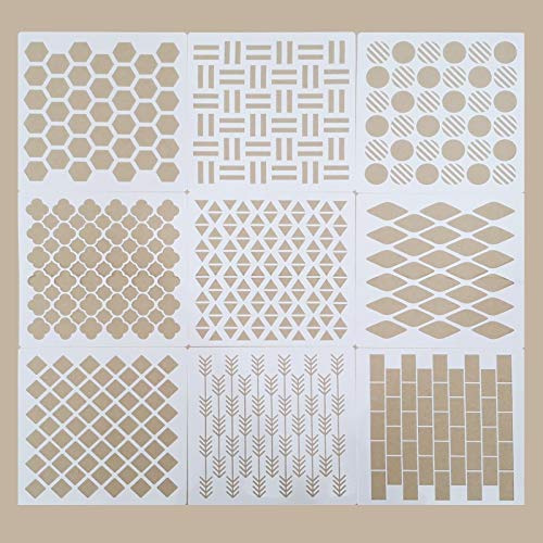 CDIYTOOL Geometrische Schablonen, 9 Set Geometrische Kunst Malerei Wiederverwendbare Vorlagen Wabenschablonen für Scrapbooking Zeichnen Nachzeichnen DIY Holz Leinwand Möbel Wand Boden Dekor 20 cm