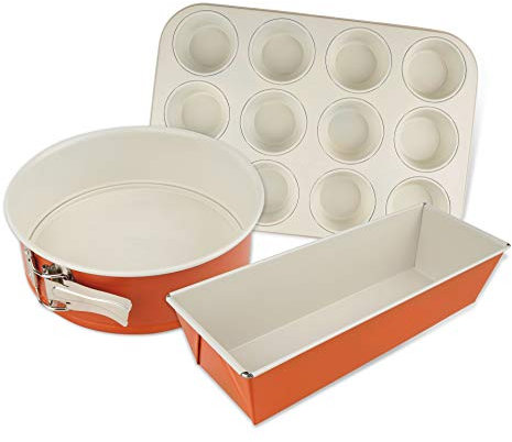 Dr. Oetker Backformen-Set DieMaus, runde Springform, hochwertige Kastenform aus Stahlblech, Formen mit Antihaftbeschichtung, langlebige Muffinform (Farbe: Maus-Orange/Creme), Menge: 1 x 3er Set