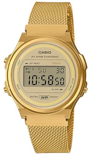 Casio Unisex Quartz Armbanduhr, 39.00mm GehäusegröÃŸe mit Gold digital Zifferblatt und Gold Metallarmband Armband A171WEMG-9AEF
