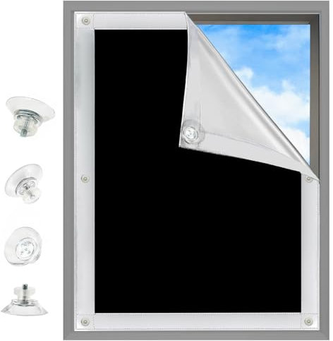 MUHOO Verdunkelungsrollo ohne Bohren, Rollo Dachfenster zur 100% Verdunkelung, UV-und Sonnenschutzrollo als als Plissee & Jalousien mit Saugnäpfe - Schwarz (57x100cm, Y45)