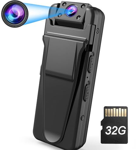 QZT Mini Kleine Kamera ohne WLAN, HD Mini überwachungskamera mit 32GB Speicherkarte Bewegungserkennung Nachtsicht Audio Video Aufzeichnung Kleine Kamera Body Camera für Büro Treffen