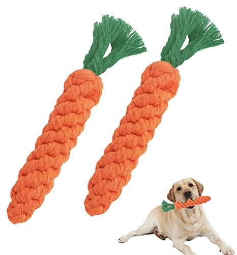 Zeaying 2 Stück Hundespielzeug Karotte Welpen, Puppy Karotte Seil Spielzeug Geflochtene, Kauspielzeug für Welpen, Hundespielzeug Karotte Interaktives, Hundespielzeugs für Kleine Mittelgroße Welpen
