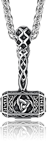 JeryWe Mjolnir Colgante de Acero Inoxidable - Joyería Vikinga para Hombres y Mujeres - Collar Vintage Thor Miljonir 24
