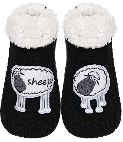 ZYZX Calze a Pantofola Suola Soffici-Confortevole Calzini Termici Invernali Natale Calze la Maglieria Antiscivolo-Ciabatte Bella Cartone Animato Pecora