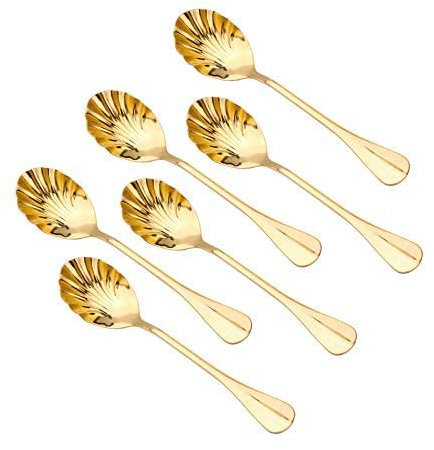 ANUBE Stainless Steel Teaspoon, Vintage Mussel Mixing Scoop for Coffee, Espresso, Cappuccino, Dessert, Sugar, Afternoon Tea, Kitchen & Bar, Small (Gold)