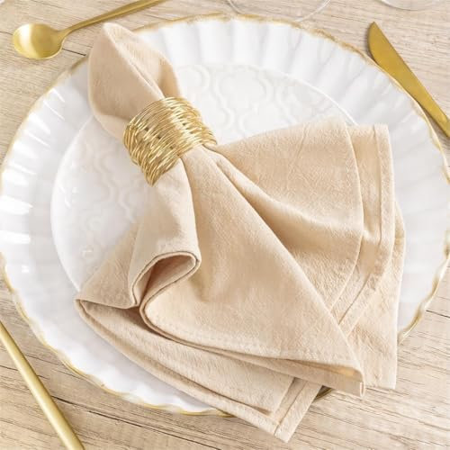 MLMW Linen Cloth Napkins Set of 8 Champagne Gold Dinner Cotton Napkins Cloth Bulk Washable 16×16 for Fall Wedding Party Baby Bridal Shower Birthday Table Decorations