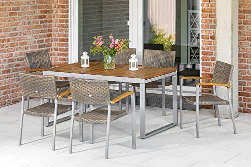 Yoursol by Merxx Gartenmöbel Set Silano für 6 Personen mit Ausziehtisch 150-200 cm, Holzplatte, Grau