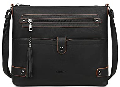 FADEON Large Crossbody Bags Purses for Women Crossbody Bag, Designer Leather Cross Body Purse Multi Pocket Shoulder Bag Black