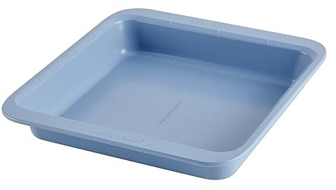 Farberware Easy Solutions - Molde cuadrado antiadherente para tartas y galletas, 9 pulgadas con marcas de porciones, color azul