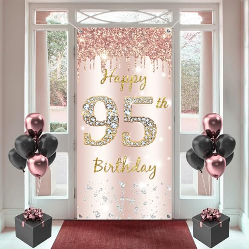 95. Geburtstag Deko Frauen, Happy 95th Birthday Door Banner Roségold, 95. Geburtstag Stoff Schild Plakat Türdekoration Geburtstagsfeier Willkommensschild