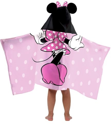 Jay Franco Kids Hooded Towel – 22 x 51 Super Soft Bath Wrap with 3D Hood, Beach, Pool & Travel, Official Licensed Product, Pink - Minnie Mouse