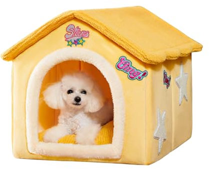 Galatée Katzenhaus, Cartoon-Katzenhöhlenbett Mit Abnehmbarem, Waschbarem Kissen, Süßes Katzenzelt, Warmes Und Weiches Kamin-Katzenhaus Für Hunde, Katzen, Kleine Tiere(S, Gelb)