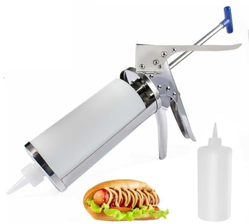 Pistola per Salsa di Hamburger da 650 ml - Dispenser quantitativo in Acciaio Inossidabile per Pomodoro e marmellata di Hamburger - Bottiglie di Alta qualità