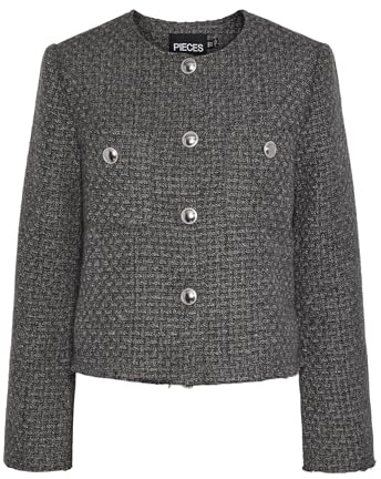PIECES Women's Pcnua Ls Boucle Jacket Pa Short, Dark Grey Blend, S