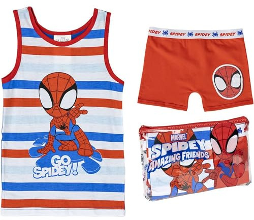 Pack Pijama Corto de Tirantes y Neceser de Spidey - Color Azul, Blanco y Rojo - Talla 3 Años - 100% Algodón de 145gsm - Producto Original Diseñado en España
