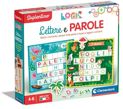 Clementoni - Sapientino Flashcards Logic, Lettere e Parole, Tessere Illustrate con Lettere Alfabeto per Cruciverba, Giochi Educativi 4 Anni, Made in Italy, 16464