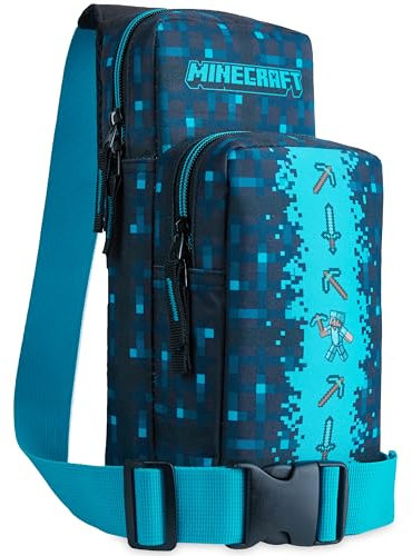 Minecraft Crossbody Bag for Boys Teens Creeper Sling Bag with Compartments Adjustable Strap Chest Bag for Travel Holidays Ideal for Phone Wallets Gamer Gifts (Blue)
