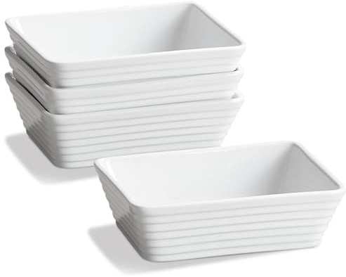 ONEMORE Small Baking Dish, Rectangle Ceramic Baking Dish for Oven, Individual Casserole Dishes for Toaster Oven, 5x7 Small Deep Lasagna Baking Dish, Oven Safe, 1-2 Person Baking Dishes Set of 4, White