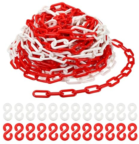 PATIKIL Plastik-Kettenglieder, 100 Fuß 2 Sicherheitsbarriere-Kette Rot/Weiß für Personenkontrolle, Warteschlange, Parkplatz, Zaun, Tor, Konzert, Baustelle und Dekoration