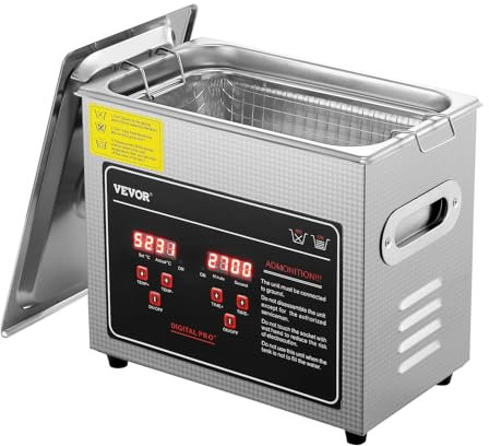 VEVOR Nettoyeur à Ultrasons 3L en Acier Inoxydable Bac Ultrasons Numérique avec Chauffage Temps et Température Réglables Appareil de Nettoyage Ultrasonique pour Bijoux Lunettes Montres Labo Clinique
