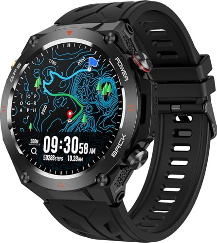 Smartwatch Herren Damen GPS Laufuhr Herren Militär Uhr mit Kompass Barometer Höhenmesser Fitnessuhr Telefonfunktion Schlaftracker Fitness Tracker Schrittzähler Uhr Outdoor Sportuhr Pulsuhr Blutdruck