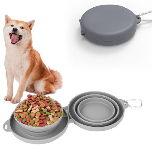 Cuenco Plegable para Perros, Cuencos Doble para Perro Gato, Funda de Viaje incluida, Silicona Antiderrame,para Perros Pequeños,Medianos,Gatos