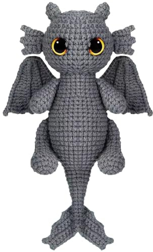 Lucydigla Häkelset für Anfänger, Amigurumi Häkeltier-Sets für Erwachsene und Kinder mit Schritt-für-Schritt-Video-Tutorials, Häkel-Starter-Set mit Garnen, Haken, Zubehör, Jumbo-Schwarzer Drache