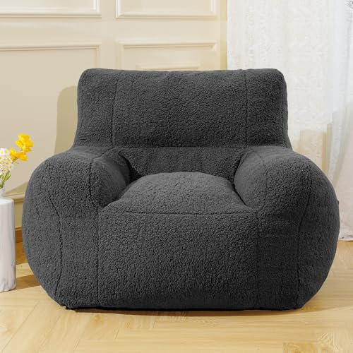 LFCREATOR Pouf géant en laine d'agneau pour adultes, pouf doux rempli de mousse haute densité, gris, confortable pour chambre à coucher, salle de jeux.